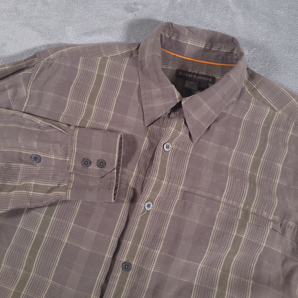 Royal Robbins Shirt Mens Large Plaid Button Up Long Sleeve Hiking Outdoor Modal